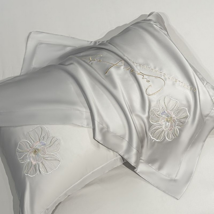 91家纺网 家纺一手货源 找家纺 欧乐蒂 2025新款水洗冰丝刺绣四件套-花颜 花颜-高级灰