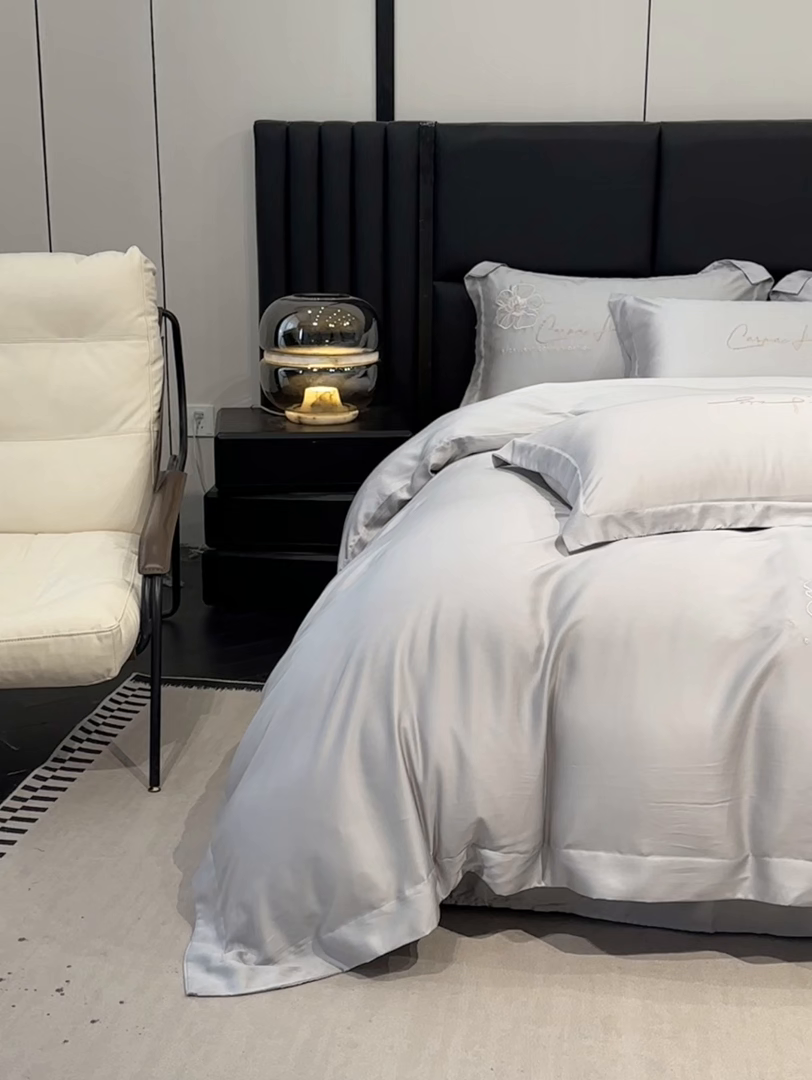 91家纺网 家纺一手货源 找家纺 欧乐蒂 2025新款水洗冰丝刺绣四件套-花颜 花颜-高级灰