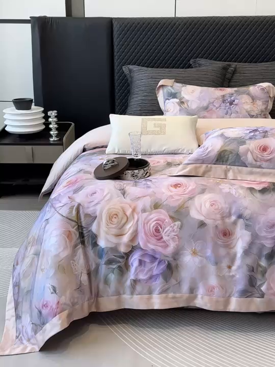 91家纺网 家纺一手货源 找家纺 （总）若未2025 新款5D唯美浪漫数码银灰50SX50S奥地利兰精天丝棉套件绮梦 绮梦控价券后不低于368