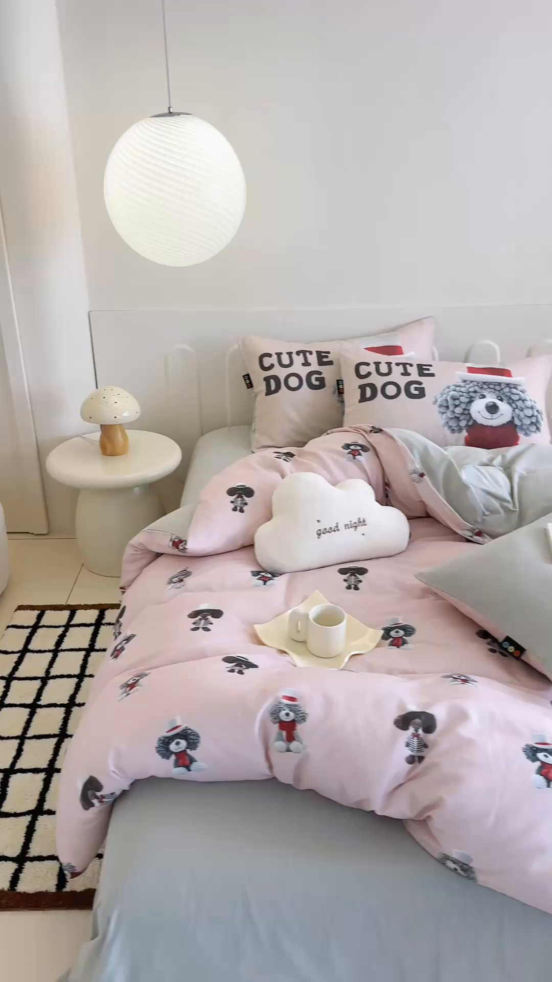 91家纺网 家纺一手货源 找家纺 RYB红黄兰 2025新款ins卡通5D立体数码全棉纯棉有氧双层纱四件套系列 粉色小奶狗