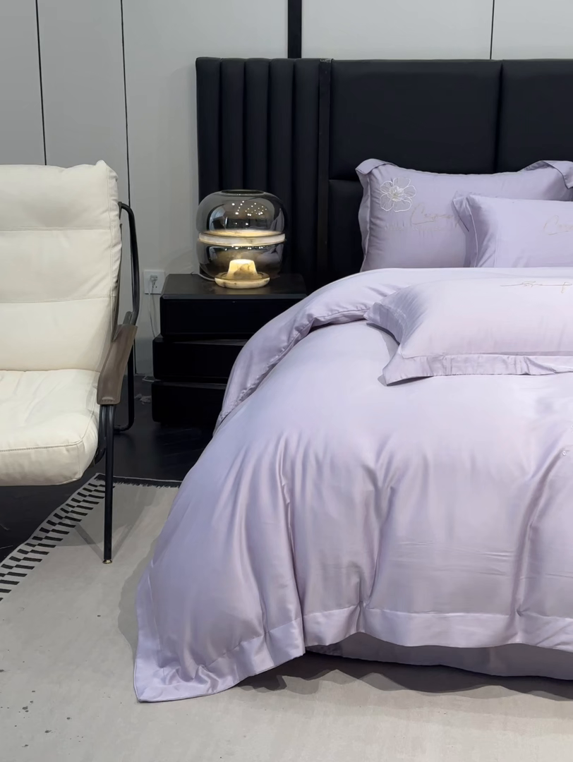 91家纺网 家纺一手货源 找家纺 欧乐蒂 2025新款水洗冰丝刺绣四件套-花颜 花颜-芋紫