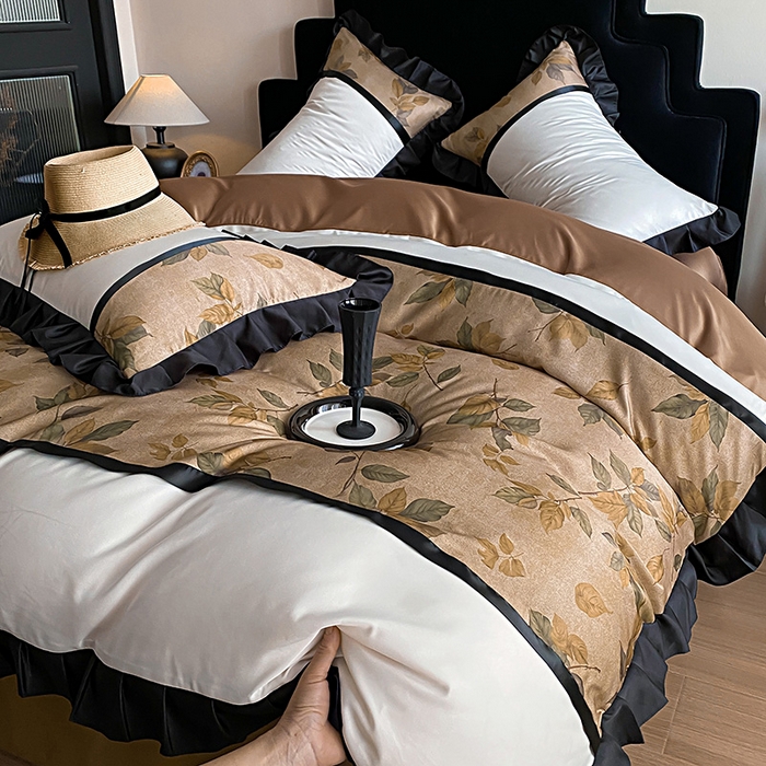 91家纺网 家纺一手货源 找家纺 富宁家纺 2025新款高端时尚大红色婚庆刺绣木锦棉四件套【提供买家秀】花开浪漫