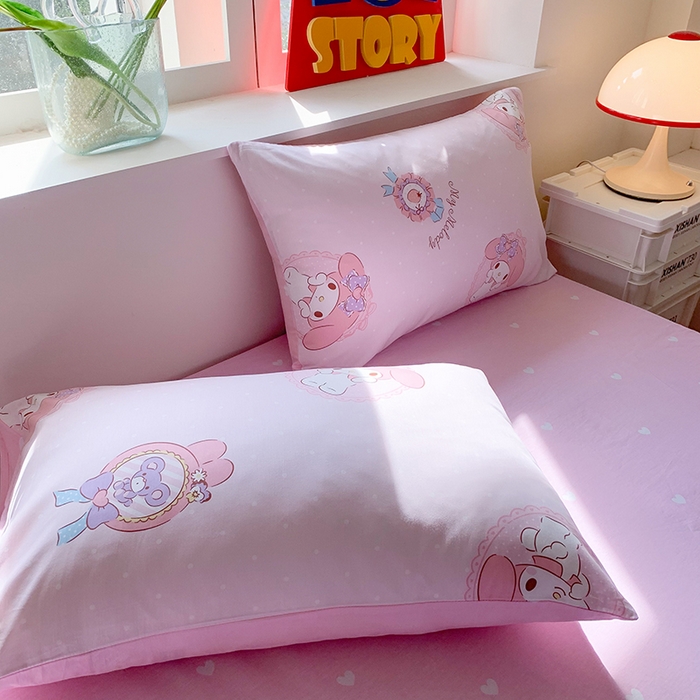 91家纺网 家纺一手货源 找家纺 玉元坊 2025年5月新品三丽鸥全棉床单纯棉床裙床笠三四件套简约基础款式-美乐蒂简约款式 小兔美乐蒂【简约款】