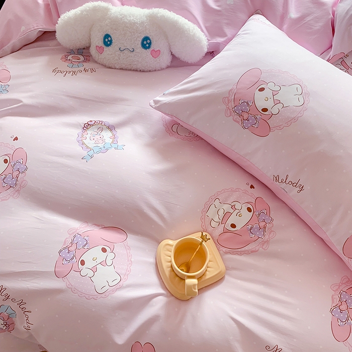 91家纺网 家纺一手货源 找家纺 玉元坊 2025年5月新品三丽鸥全棉床单纯棉床裙床笠三四件套简约基础款式-美乐蒂简约款式 小兔美乐蒂【简约款】