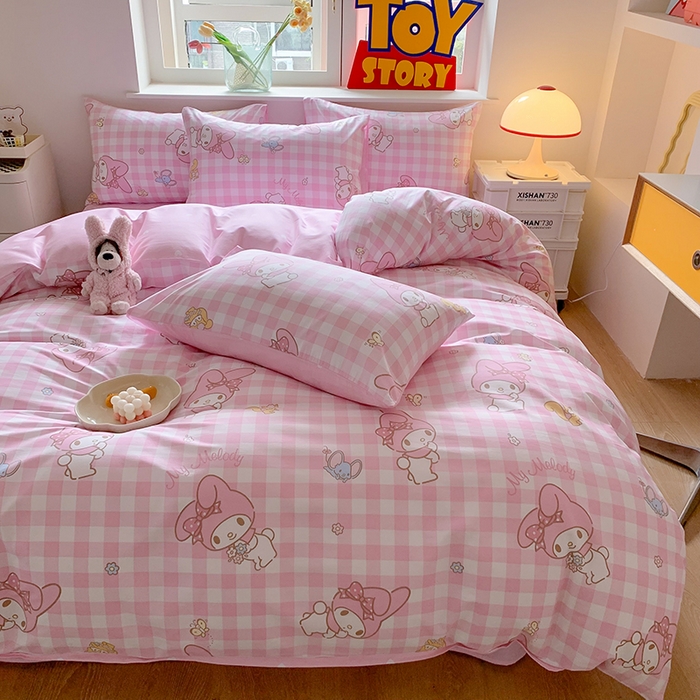 91家纺网 家纺一手货源 找家纺 （总）玉元坊 2025年5月新品三丽鸥全棉床单纯棉床裙床笠三四件套简约基础款式-美乐蒂简约款式