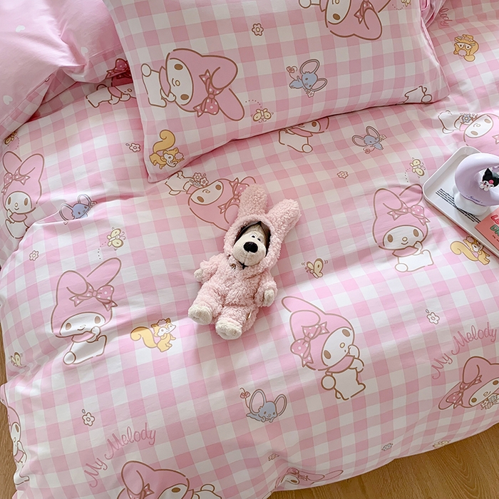 91家纺网 家纺一手货源 找家纺 （总）玉元坊 2025年5月新品三丽鸥全棉床单纯棉床裙床笠三四件套简约基础款式-美乐蒂简约款式