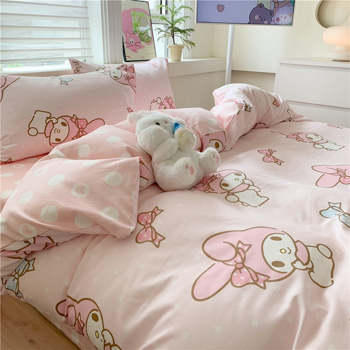 91家纺网 家纺一手货源 找家纺 玉元坊 2025年5月新品三丽鸥全棉床单纯棉床裙床笠三四件套简约基础款式-美乐蒂简约款式 蝴蝶结美乐蒂【简约款】