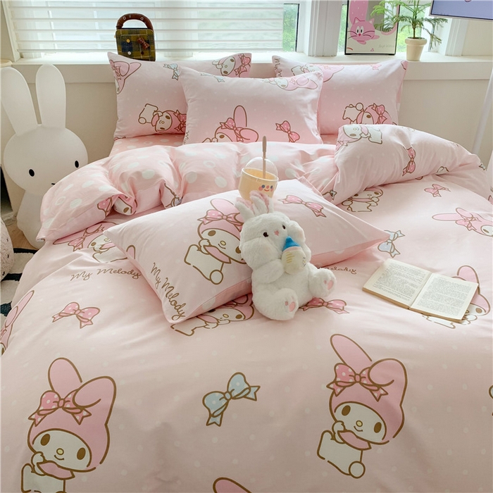 91家纺网 家纺一手货源 找家纺 玉元坊 2025年5月新品三丽鸥全棉床单纯棉床裙床笠三四件套简约基础款式-美乐蒂简约款式 蝴蝶结美乐蒂【简约款】