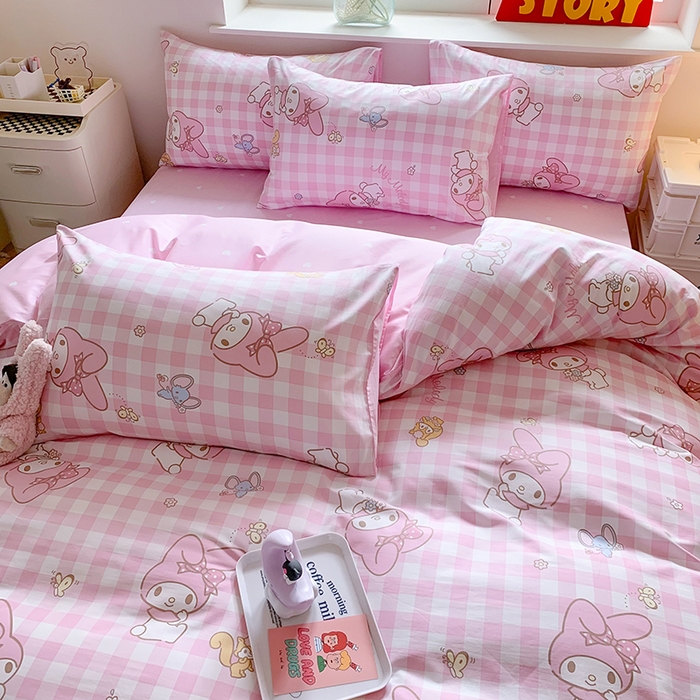 91家纺网 家纺一手货源 找家纺 （总）玉元坊 2025年5月新品三丽鸥全棉床单纯棉床裙床笠三四件套简约基础款式-美乐蒂简约款式