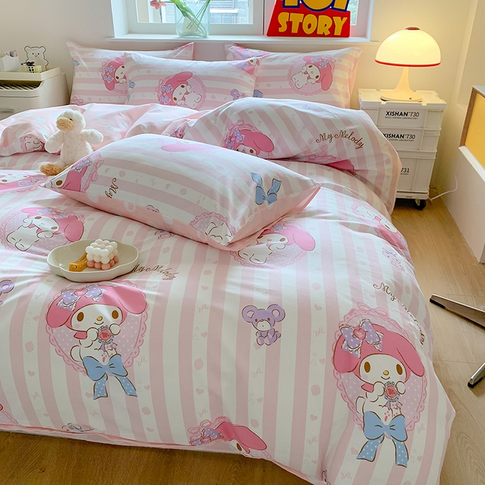 91家纺网 家纺一手货源 找家纺 玉元坊 2025年5月新品三丽鸥全棉床单纯棉床裙床笠三四件套简约基础款式-美乐蒂简约款式 甜甜美乐蒂【简约款】