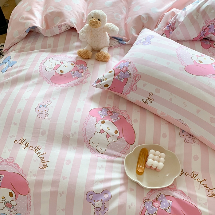 91家纺网 家纺一手货源 找家纺 玉元坊 2025年5月新品三丽鸥全棉床单纯棉床裙床笠三四件套简约基础款式-美乐蒂简约款式 甜甜美乐蒂【简约款】