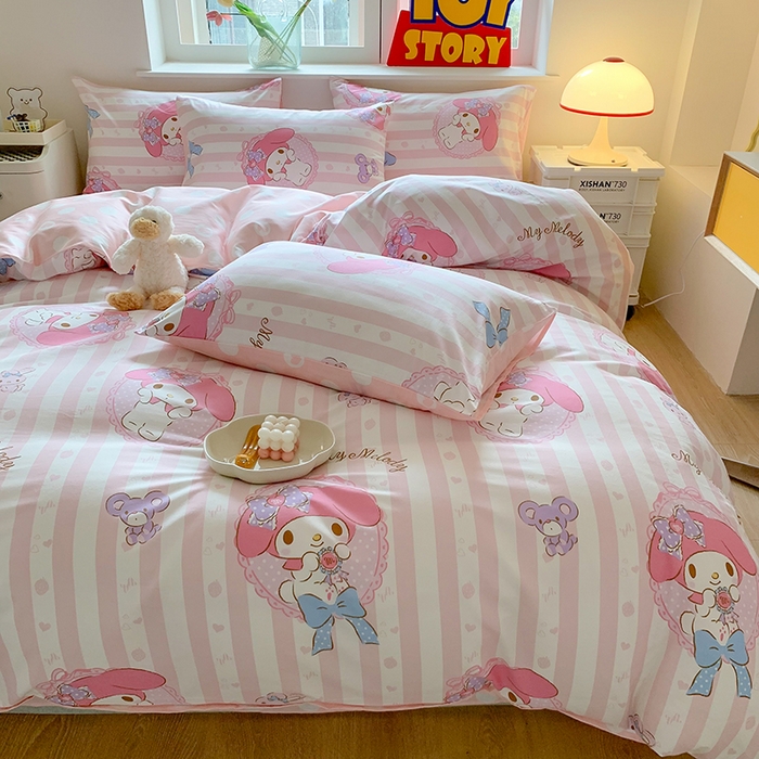 91家纺网 家纺一手货源 找家纺 玉元坊 2025年5月新品三丽鸥全棉床单纯棉床裙床笠三四件套简约基础款式-美乐蒂简约款式 甜甜美乐蒂【简约款】