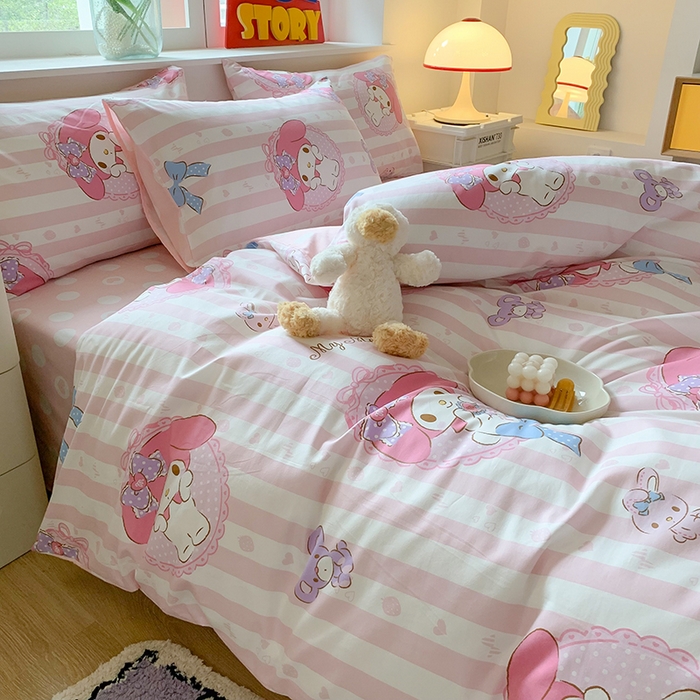 91家纺网 家纺一手货源 找家纺 玉元坊 2025年5月新品三丽鸥全棉床单纯棉床裙床笠三四件套简约基础款式-美乐蒂简约款式 甜甜美乐蒂【简约款】