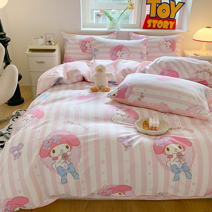 91家纺网 家纺一手货源 找家纺 玉元坊 2025年5月新品三丽鸥全棉床单纯棉床裙床笠三四件套简约基础款式-美乐蒂简约款式 甜甜美乐蒂【简约款】