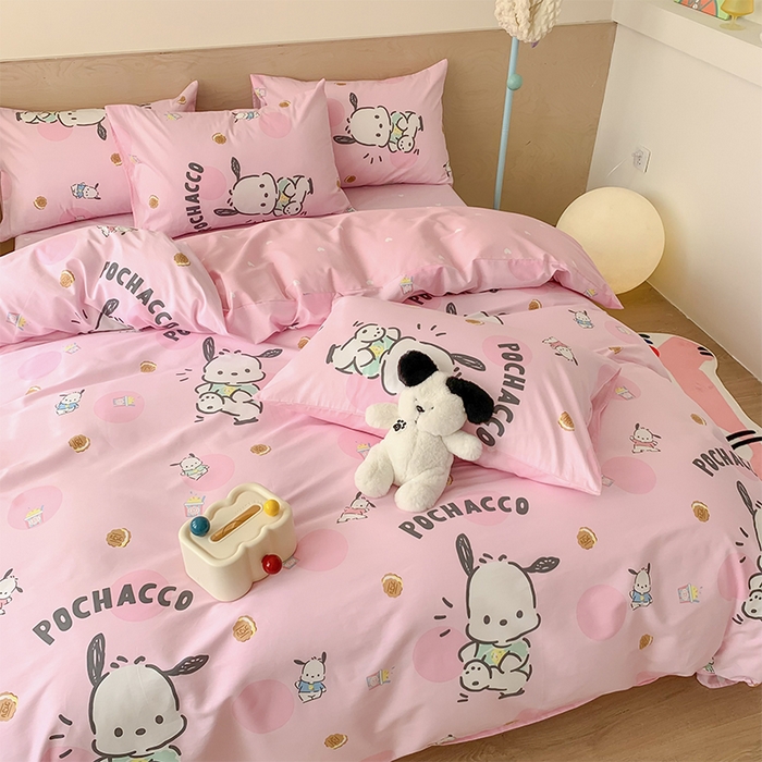 91家纺网 家纺一手货源 找家纺 （总）玉元坊 2025年5月新品三丽鸥全棉床单纯棉床裙床笠三四件套简约基础款式-帕恰狗简约款式