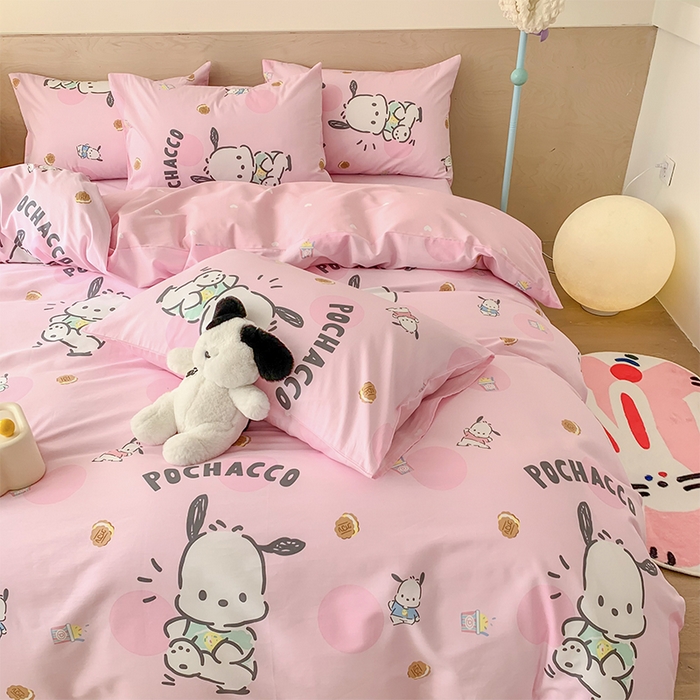 91家纺网 家纺一手货源 找家纺 （总）玉元坊 2025年5月新品三丽鸥全棉床单纯棉床裙床笠三四件套简约基础款式-帕恰狗简约款式