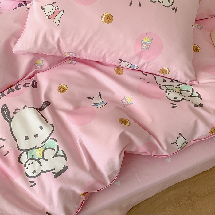 91家纺网 家纺一手货源 找家纺 （总）玉元坊 2025年5月新品三丽鸥全棉床单纯棉床裙床笠三四件套简约基础款式-帕恰狗简约款式