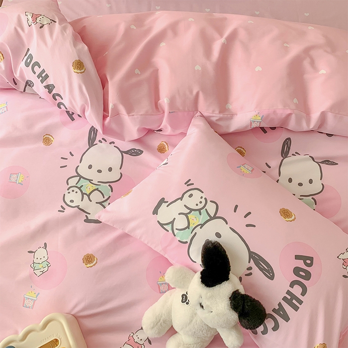 91家纺网 家纺一手货源 找家纺 （总）玉元坊 2025年5月新品三丽鸥全棉床单纯棉床裙床笠三四件套简约基础款式-帕恰狗简约款式