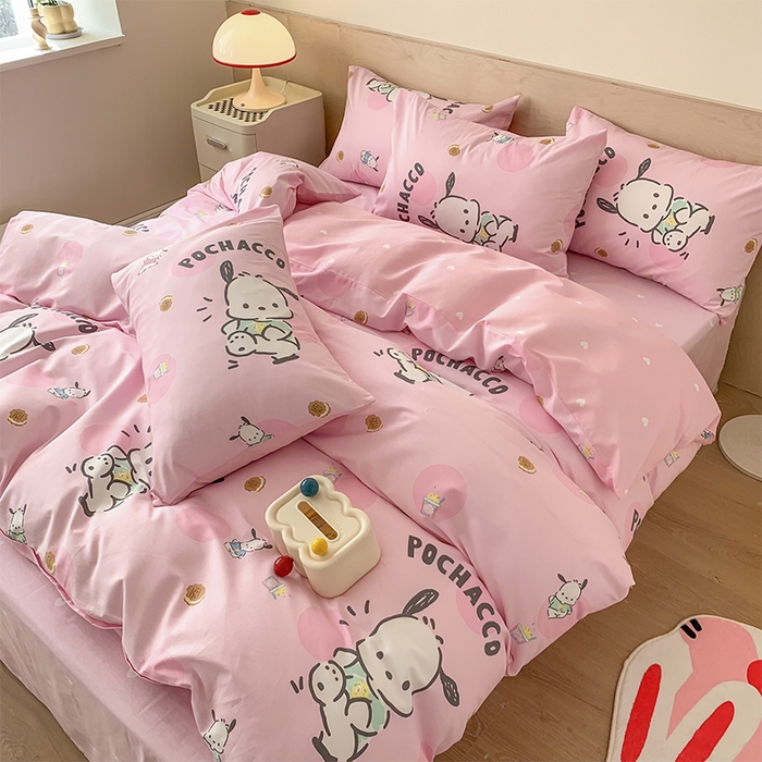 91家纺网 家纺一手货源 找家纺 （总）玉元坊 2025年5月新品三丽鸥全棉床单纯棉床裙床笠三四件套简约基础款式-帕恰狗简约款式