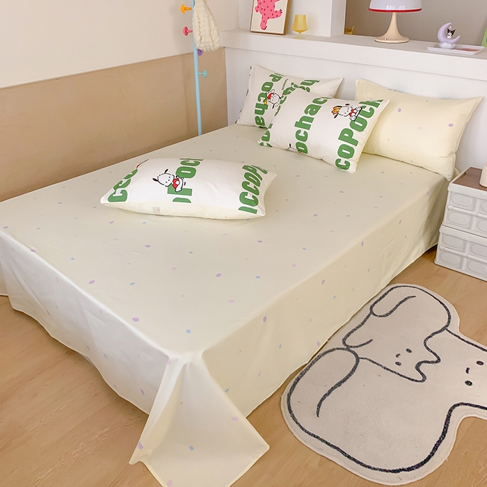 91家纺网 家纺一手货源 找家纺 玉元坊 2025年5月新品三丽鸥全棉床单纯棉床裙床笠三四件套简约基础款式-帕恰狗简约款式 字母帕恰狗【简约款】