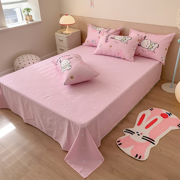 91家纺网 家纺一手货源 找家纺 （总）玉元坊 2025年5月新品三丽鸥全棉床单纯棉床裙床笠三四件套简约基础款式-帕恰狗简约款式