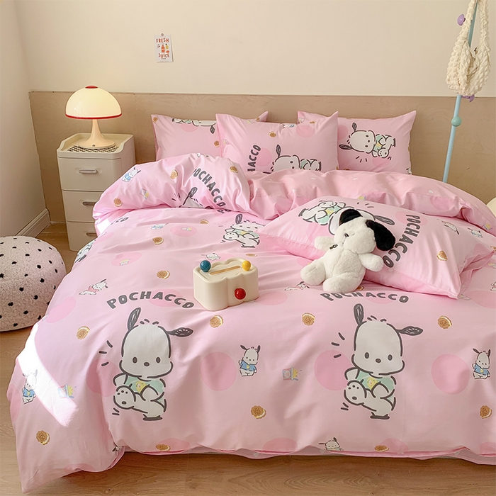 91家纺网 家纺一手货源 找家纺 （总）玉元坊 2025年5月新品三丽鸥全棉床单纯棉床裙床笠三四件套简约基础款式-帕恰狗简约款式