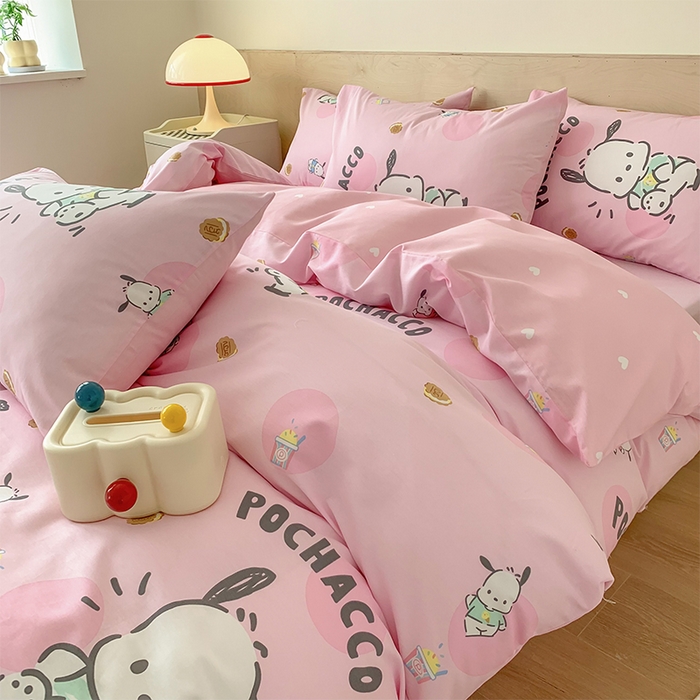 玉元坊 2025年5月新品三丽鸥全棉床单纯棉床裙床笠三四件套简约基础款式-帕恰狗简约款式 开心帕恰狗【简约款】