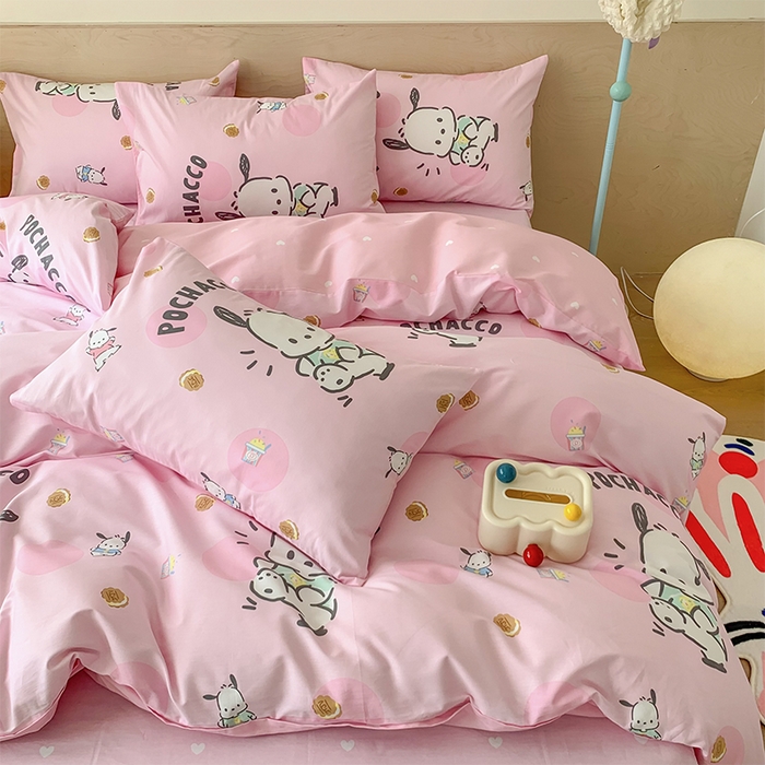 91家纺网 家纺一手货源 找家纺 玉元坊 2025年5月新品三丽鸥全棉床单纯棉床裙床笠三四件套简约基础款式-帕恰狗简约款式 开心帕恰狗【简约款】