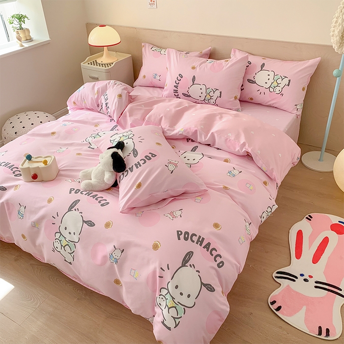 91家纺网 家纺一手货源 找家纺 玉元坊 2025年5月新品三丽鸥全棉床单纯棉床裙床笠三四件套简约基础款式-帕恰狗简约款式 开心帕恰狗【简约款】