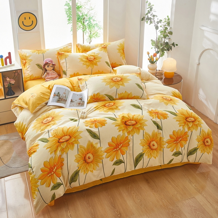 91家纺网 家纺一手货源 找家纺 雲归梦 2025年新款全棉纯棉活性印花四件套 璀璨花开-桔