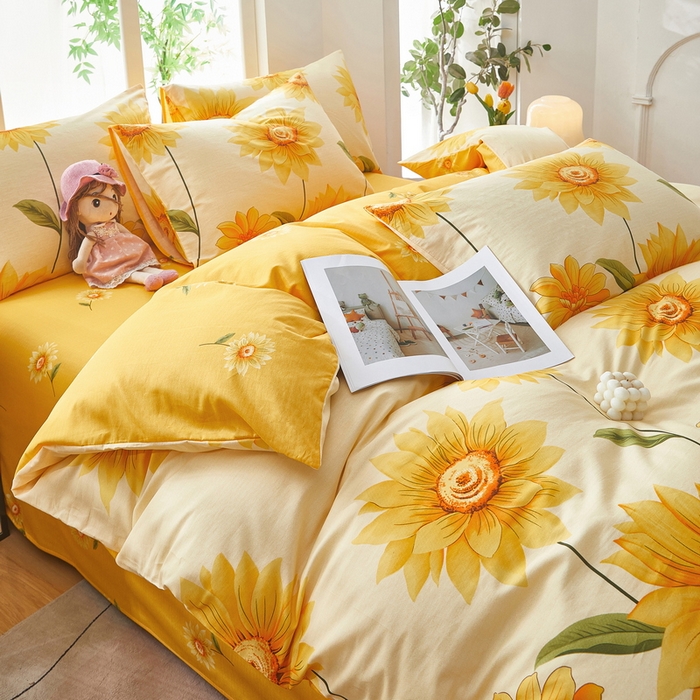 91家纺网 家纺一手货源 找家纺 雲归梦 2025年新款全棉纯棉活性印花四件套 璀璨花开-桔