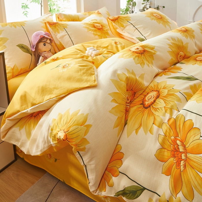 91家纺网 家纺一手货源 找家纺 雲归梦 2025年新款全棉纯棉活性印花四件套 璀璨花开-桔