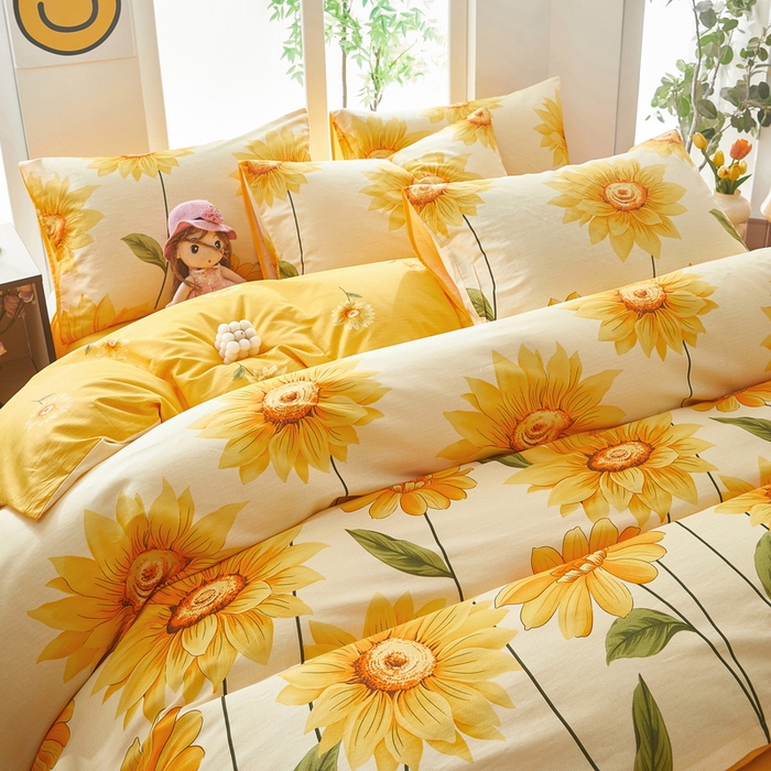 91家纺网 家纺一手货源 找家纺 雲归梦 2025年新款全棉纯棉活性印花四件套 璀璨花开-桔