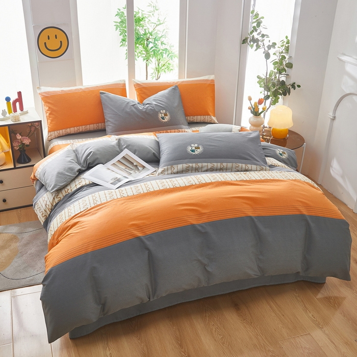 91家纺网 家纺一手货源 找家纺 雲归梦 2025年新款全棉纯棉活性印花四件套 都市英伦-桔