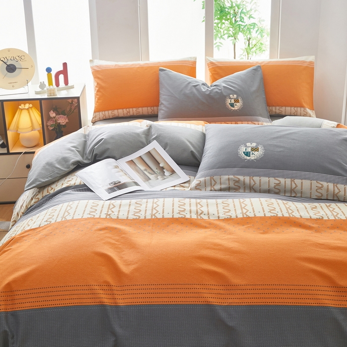 91家纺网 家纺一手货源 找家纺 雲归梦 2025年新款全棉纯棉活性印花四件套 都市英伦-桔