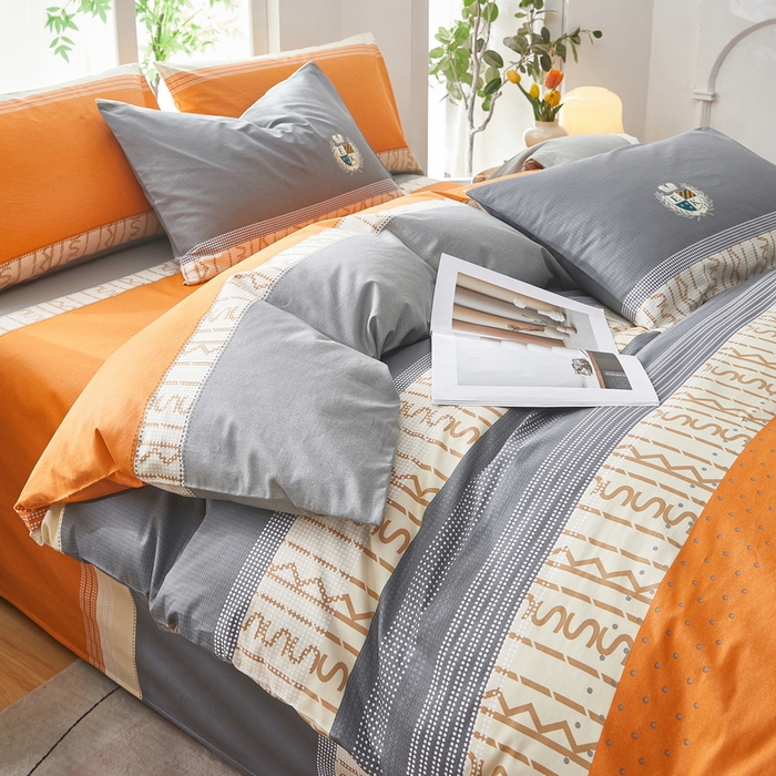 91家纺网 家纺一手货源 找家纺 雲归梦 2025年新款全棉纯棉活性印花四件套 都市英伦-桔