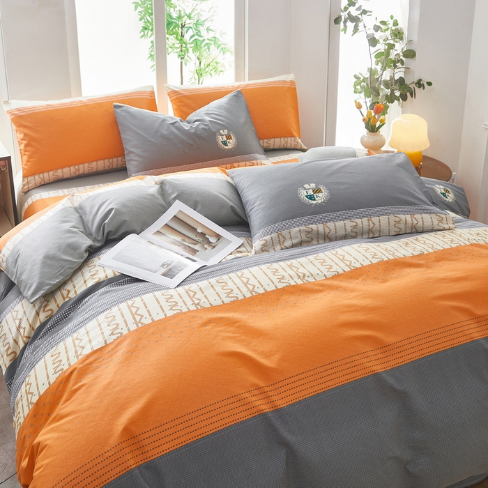 91家纺网 家纺一手货源 找家纺 雲归梦 2025年新款全棉纯棉活性印花四件套 都市英伦-桔