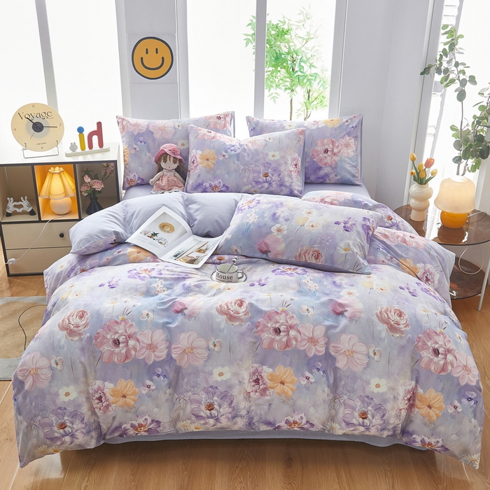 雲归梦 2025年新款全棉纯棉活性印花四件套 偏偏花语-紫