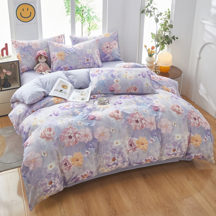 91家纺网 家纺一手货源 找家纺 雲归梦 2025年新款全棉纯棉活性印花四件套 偏偏花语-紫