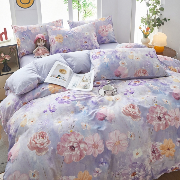 91家纺网 家纺一手货源 找家纺 雲归梦 2025年新款全棉纯棉活性印花四件套 偏偏花语-紫