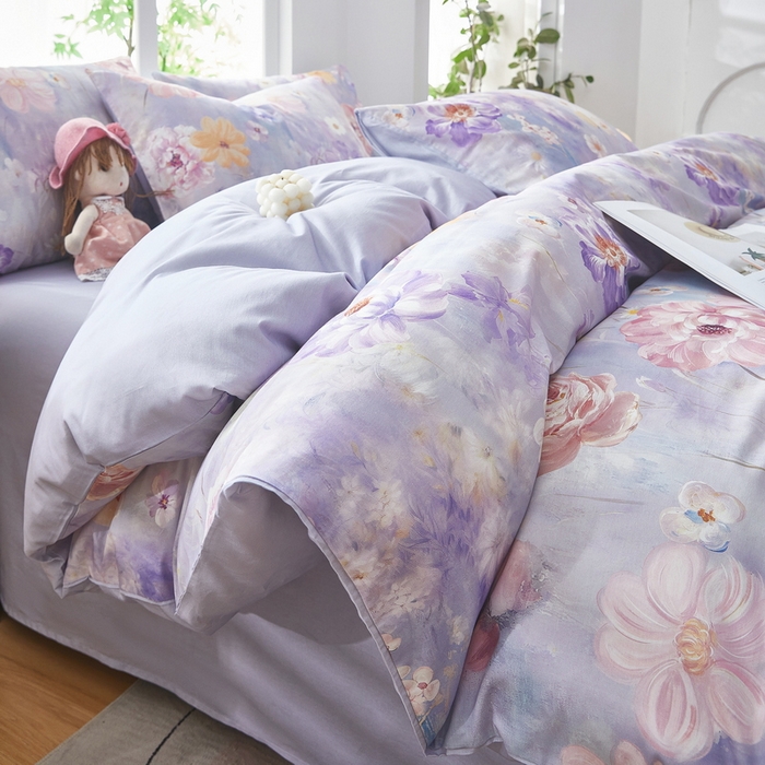 91家纺网 家纺一手货源 找家纺 雲归梦 2025年新款全棉纯棉活性印花四件套 偏偏花语-紫