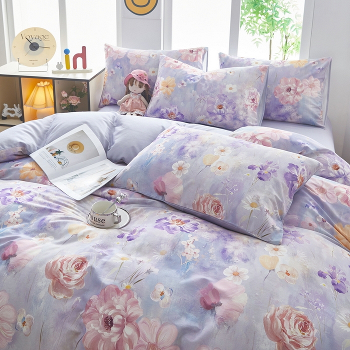 91家纺网 家纺一手货源 找家纺 雲归梦 2025年新款全棉纯棉活性印花四件套 偏偏花语-紫