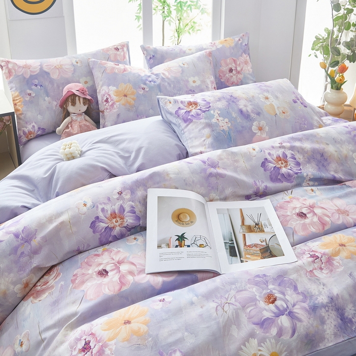 91家纺网 家纺一手货源 找家纺 雲归梦 2025年新款全棉纯棉活性印花四件套 偏偏花语-紫