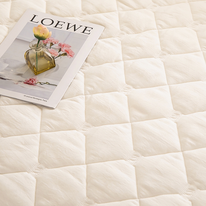 91家纺网 家纺一手货源 找家纺 安逸恋 2025新款A类水洗棉大豆抗菌学生床垫保护垫 米白