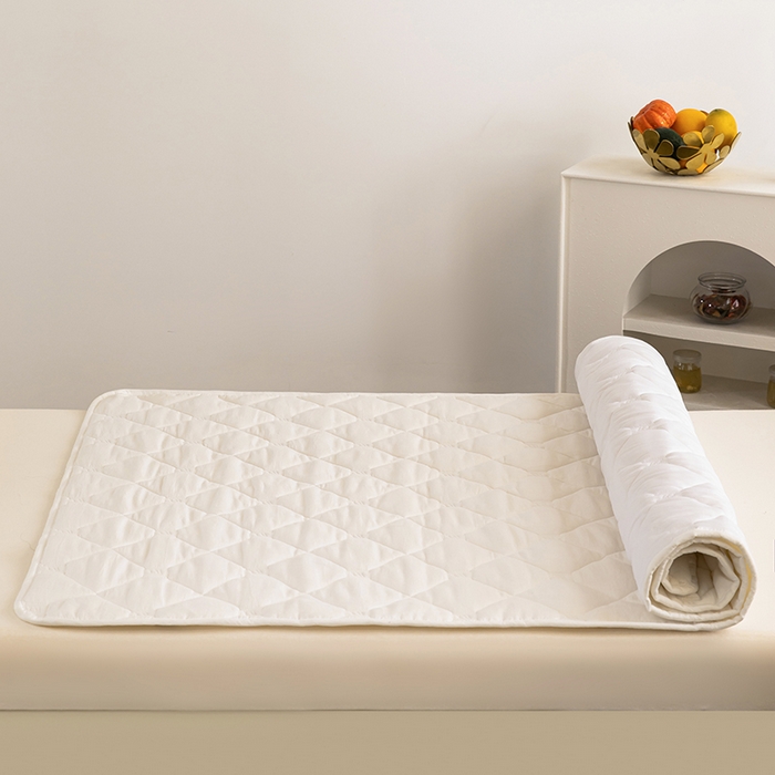 91家纺网 家纺一手货源 找家纺 安逸恋 2025新款A类水洗棉大豆抗菌学生床垫保护垫 米白