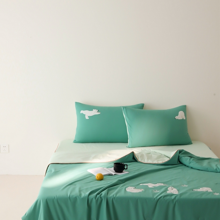 91家纺网 家纺一手货源 找家纺 时亿家居 2025凉感夏被Pro系列凉感被空调被 北极熊绿