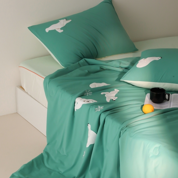 91家纺网 家纺一手货源 找家纺 时亿家居 2025凉感夏被Pro系列凉感被空调被 北极熊绿