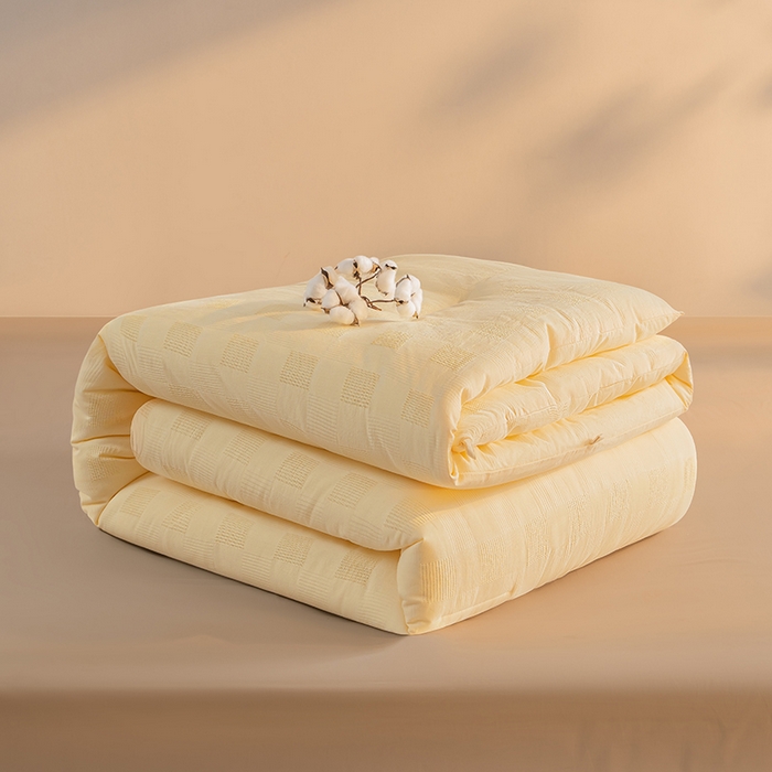 91家纺网 家纺一手货源 找家纺 阳光被业 2025新款100%纯棉提花大豆春秋被高端全棉面料冬被被子被芯学生夏被 米黄