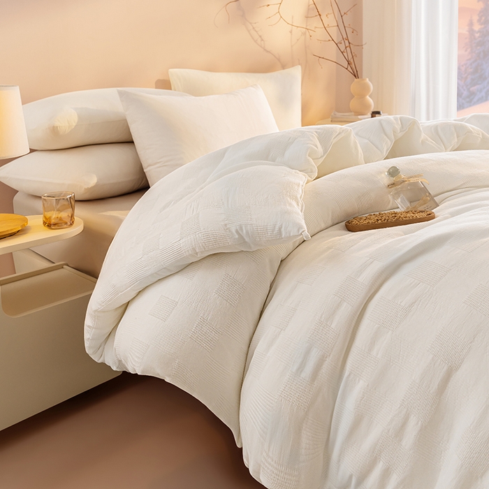 91家纺网 家纺一手货源 找家纺 阳光被业 2025新款100%纯棉提花大豆春秋被高端全棉面料冬被被子被芯学生夏被 本白