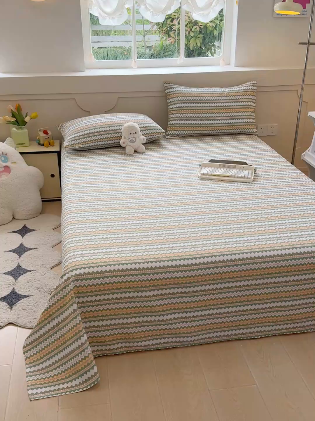 91家纺网 家纺一手货源 找家纺 2025新款原棉老粗布床单凉席三件套柔软舒适-热门花型一 北望